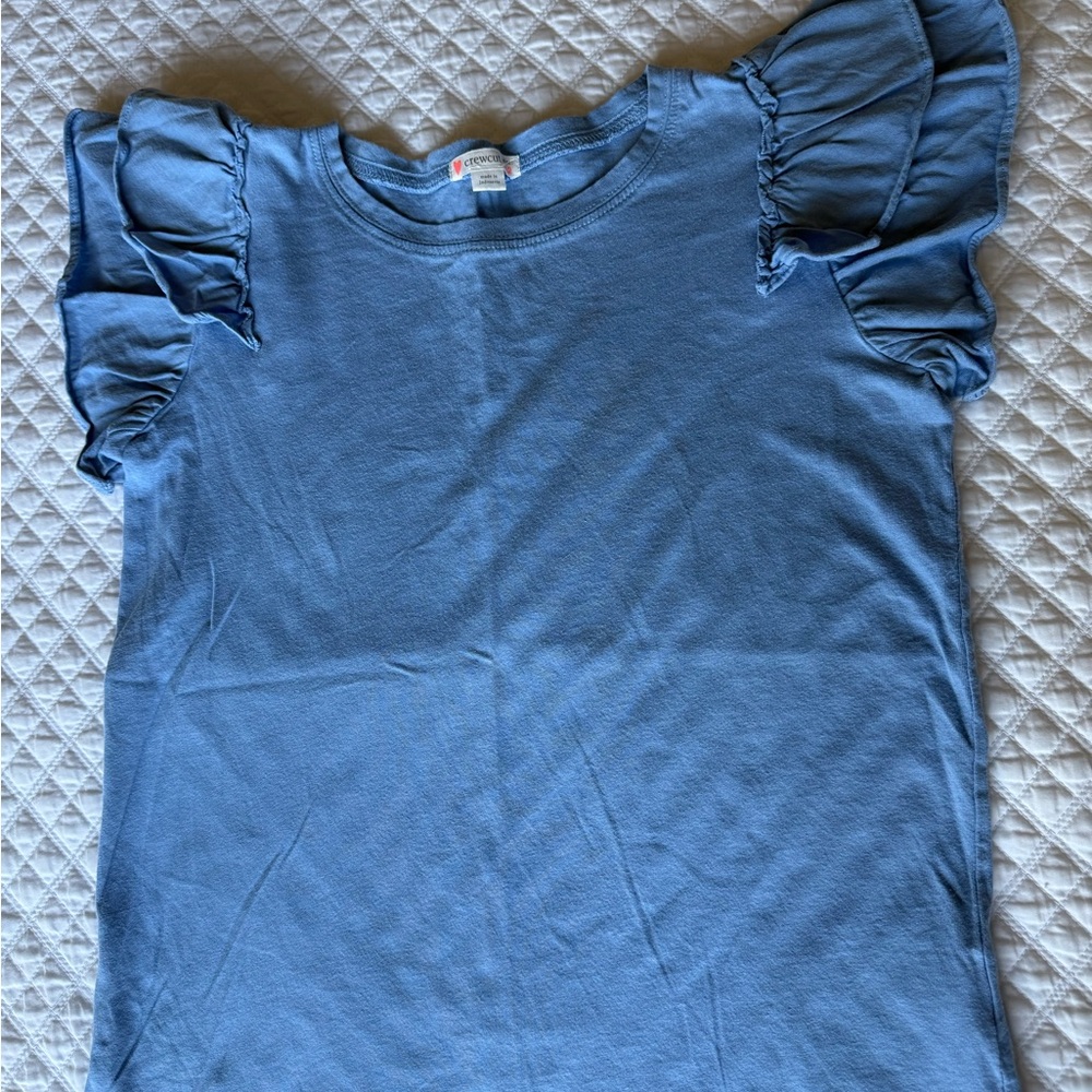 Crewcuts Blue Ruffle Sleeve Short Sleeve Tee